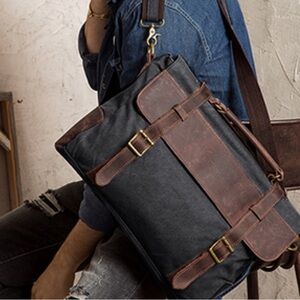 S-ZONE Vintage Canvas Leather Messenger Satchel Shoulder Bag Laptop Briefcase